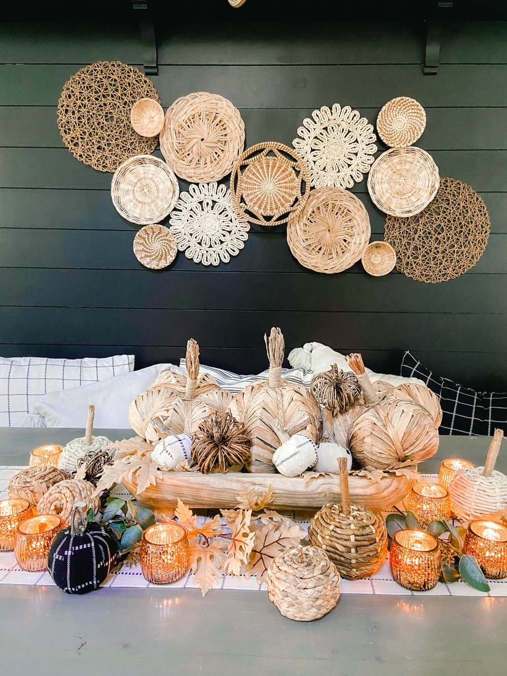 fabric wrapped fall centerpiece dining