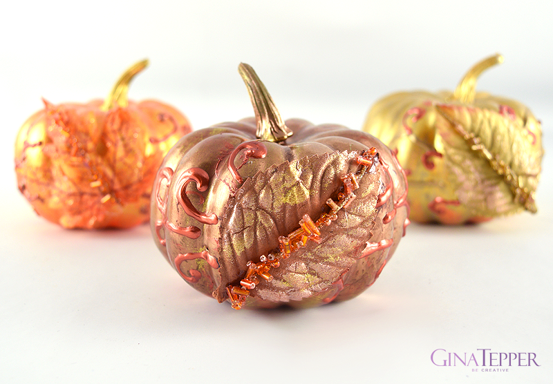 metallic painted mini pumpkins centerpiece