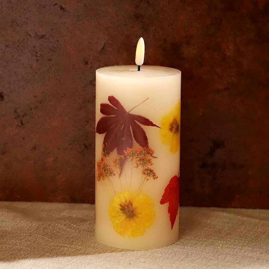 maple leaf embedded fall candle