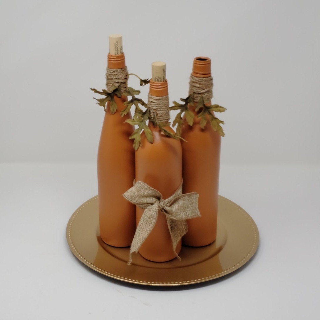 fall wine bottle candle centerpiece