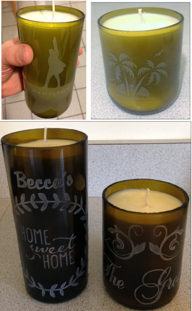 etched wine bottle votive candle holder