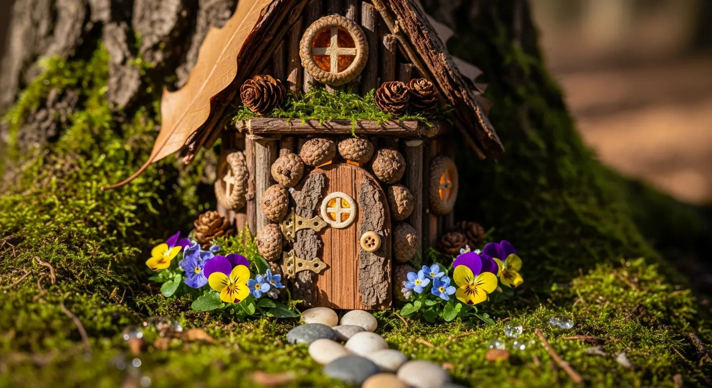 tiny twig ladder leaning on fairy house