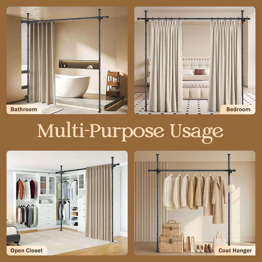 tension rod divider separating small closet sections