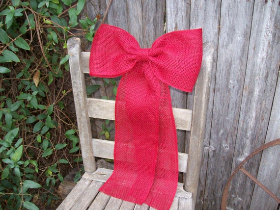 burlap bow on wooden chair
