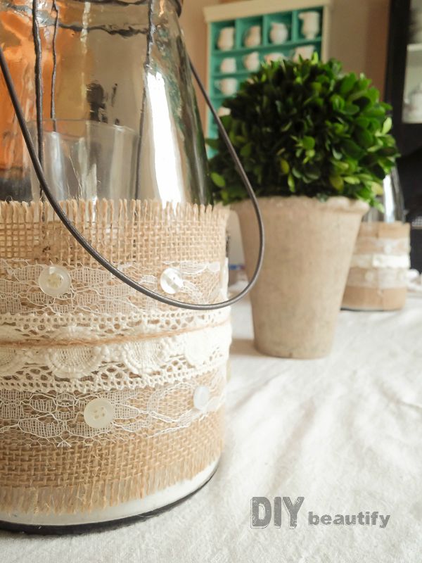burlap candle sleeves with ribbon