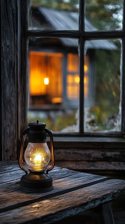 old window lantern fall display