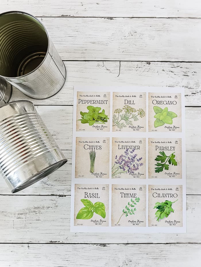 tin cans cut into garden labels