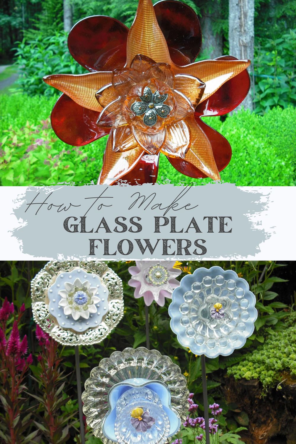glass bottles inverted as garden markers