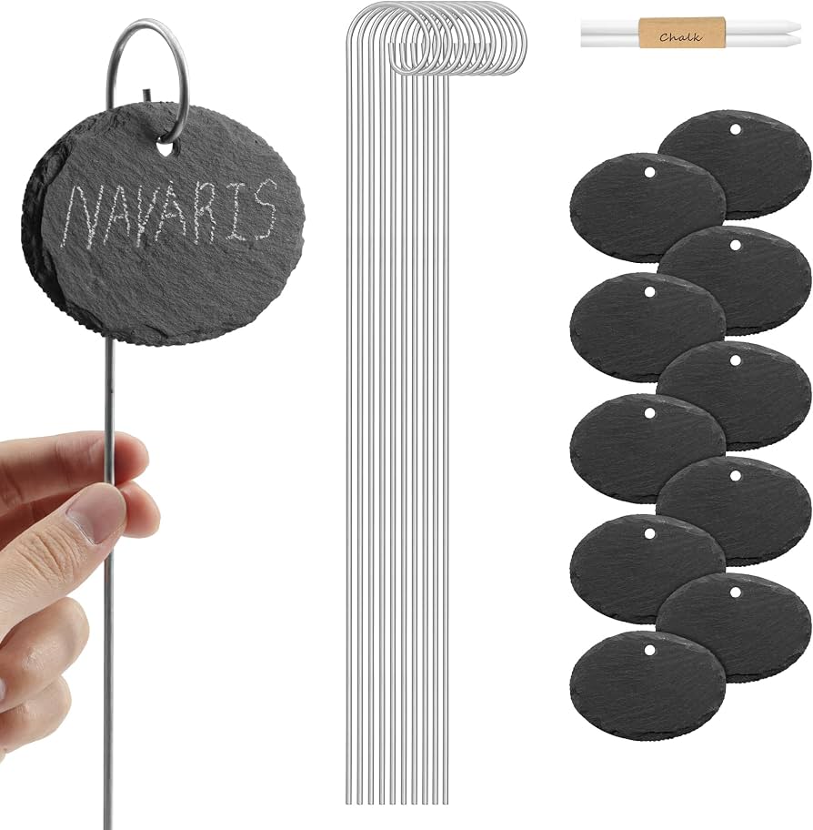 slate pieces as plant labels garden marker organize
