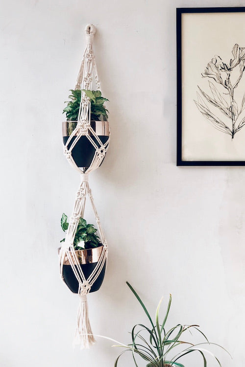 two tiered macrame plant hanger
