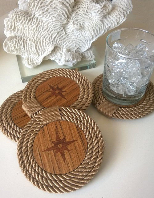 rope coiled coaster set on table