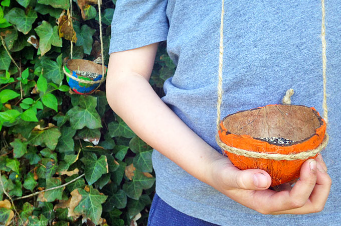 coconut shell bird feeder
