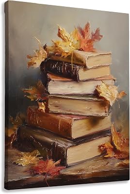 vintage books with autumn leaves centerpiece