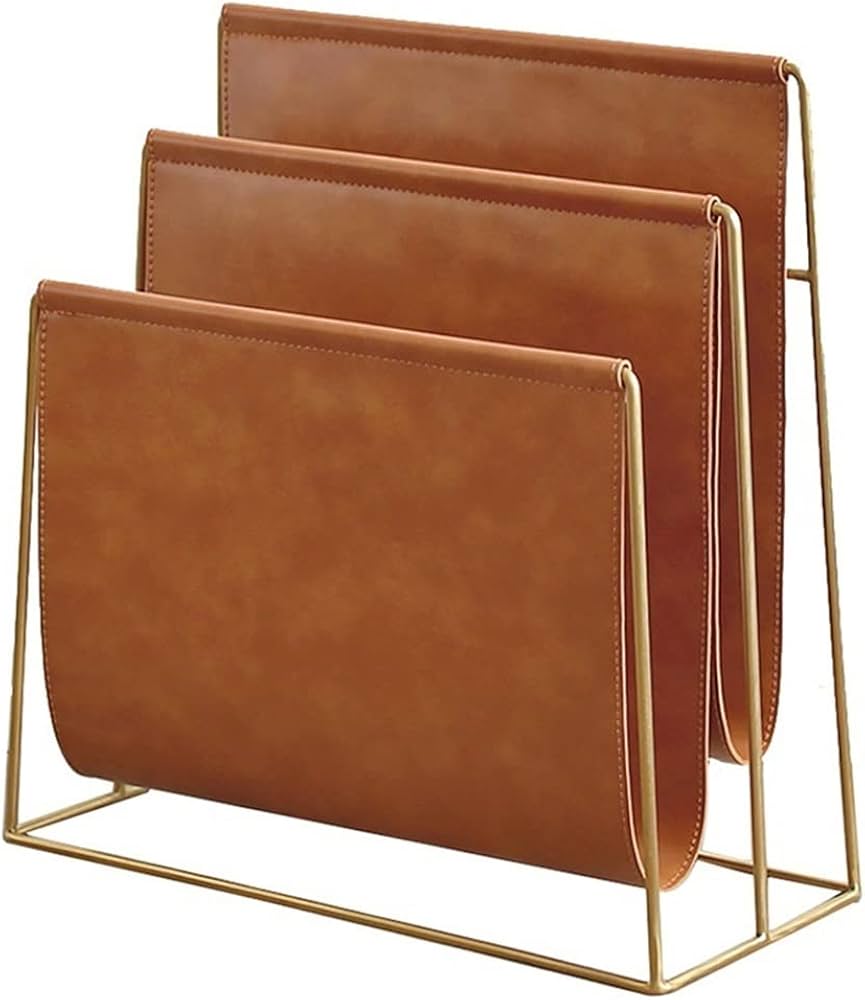 leather magazine holders on living room wall