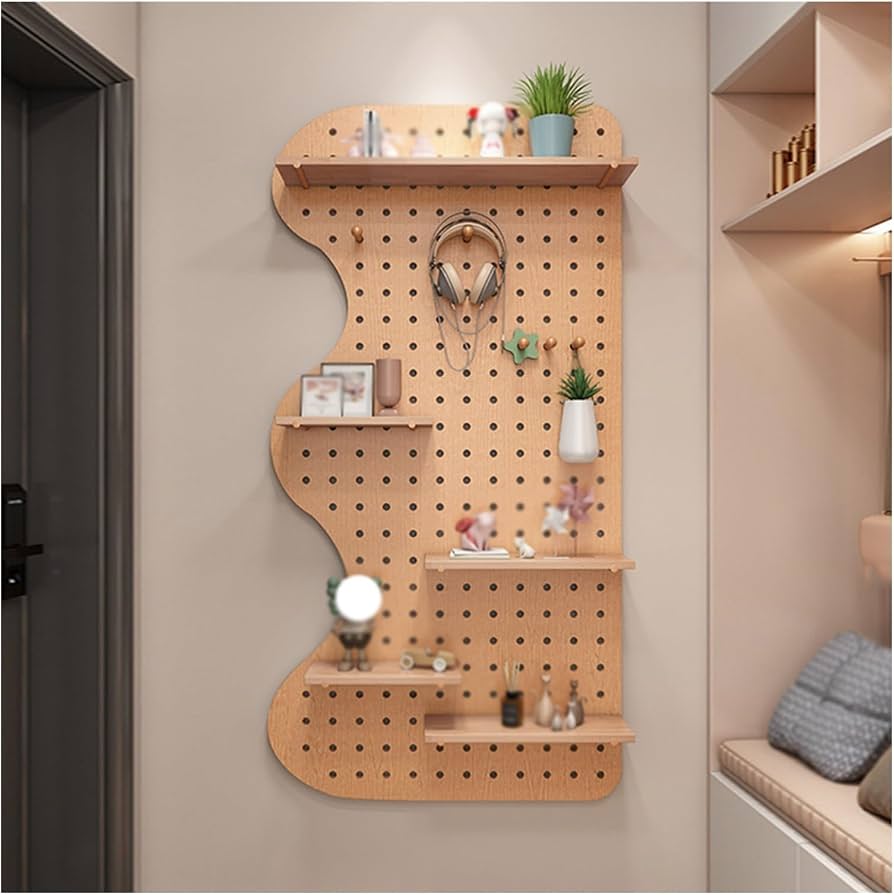pegboard storage wall living room