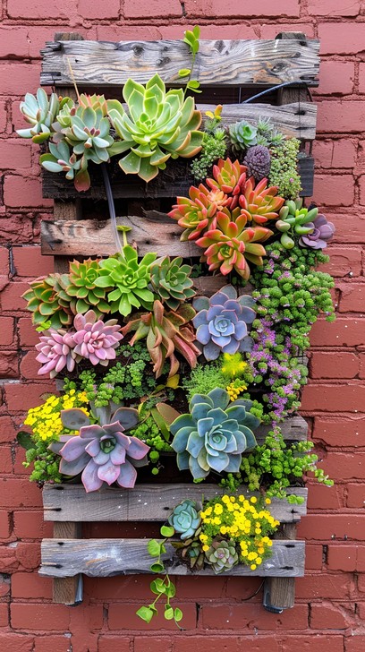 vertical pallet wall succulent garden