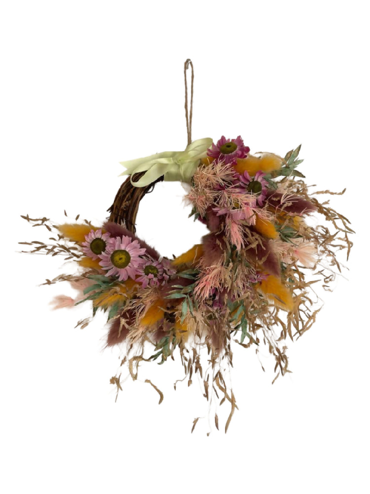dried flower wreath neutral tones