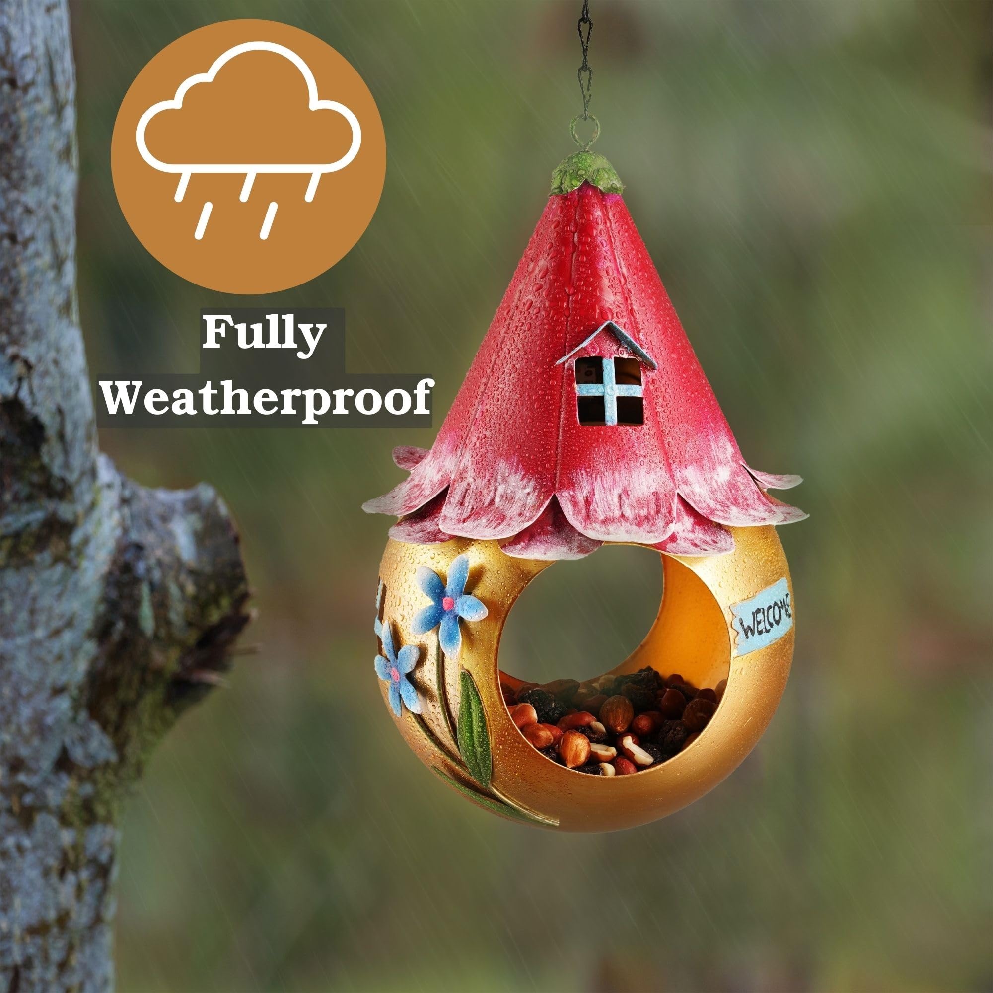 plastic bottle bird feeder with holiday decorations