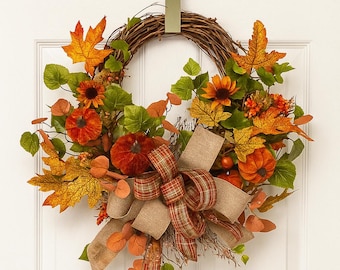 plaid bow fall wreath