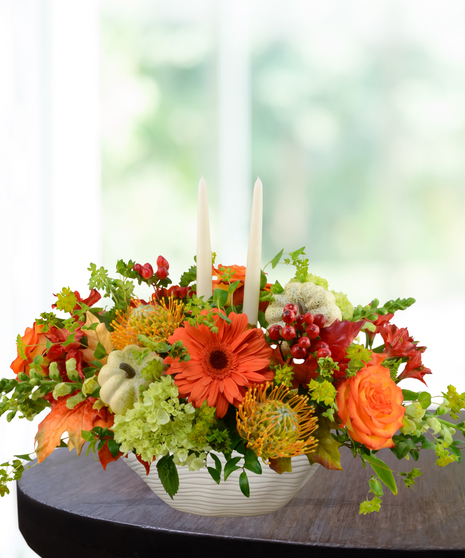 mini pumpkins in bowl arrangement
