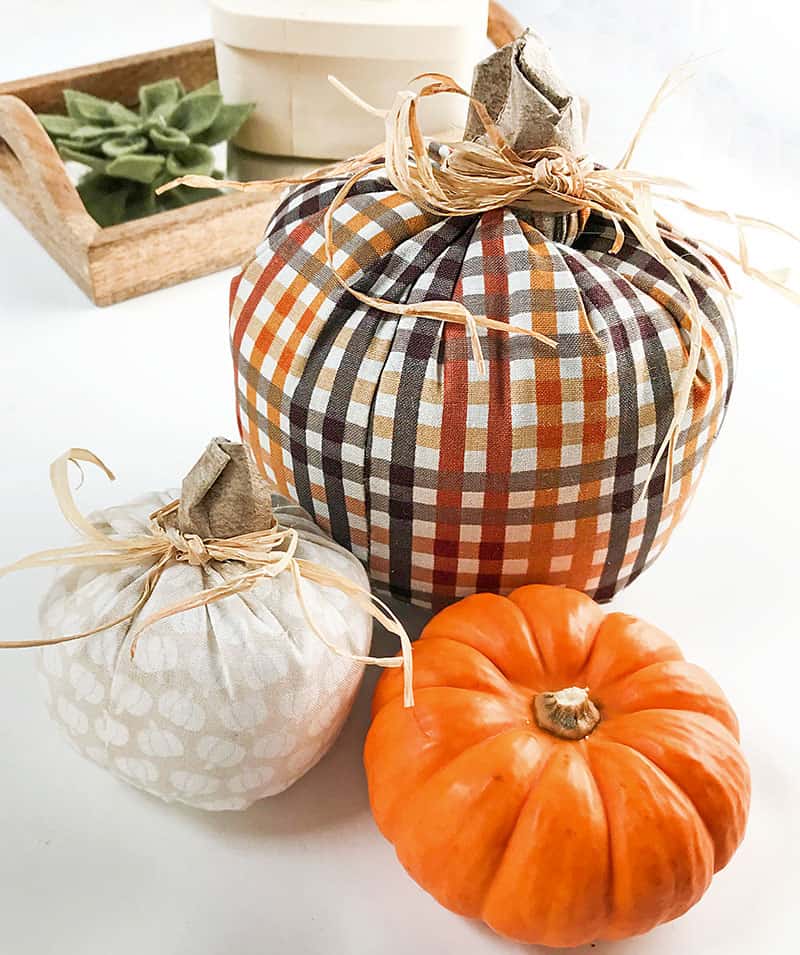 fabric wrapped pumpkins display