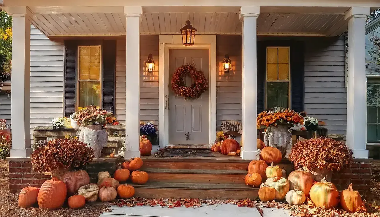 porch step pumpkin clusters