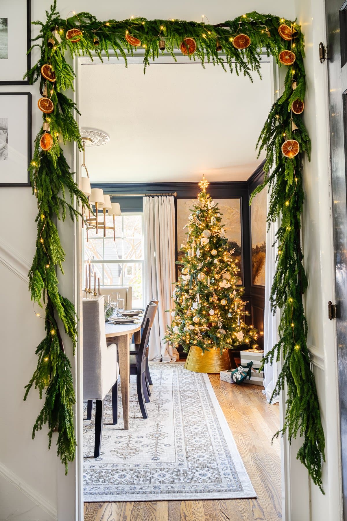 dried orange garland above front door