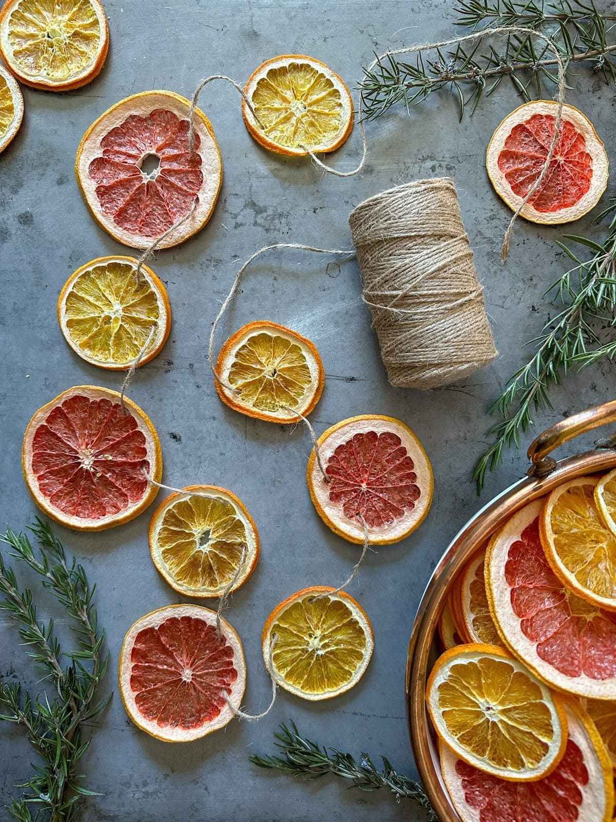 dried orange garland as table runner