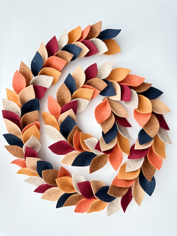 autumn leaf garland on mantel