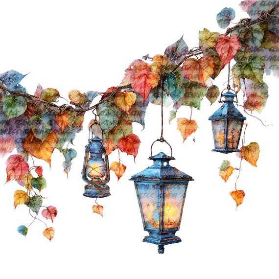 lantern with autumn leaf garland