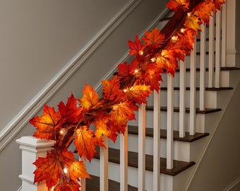 autumn leaf garland on window sill