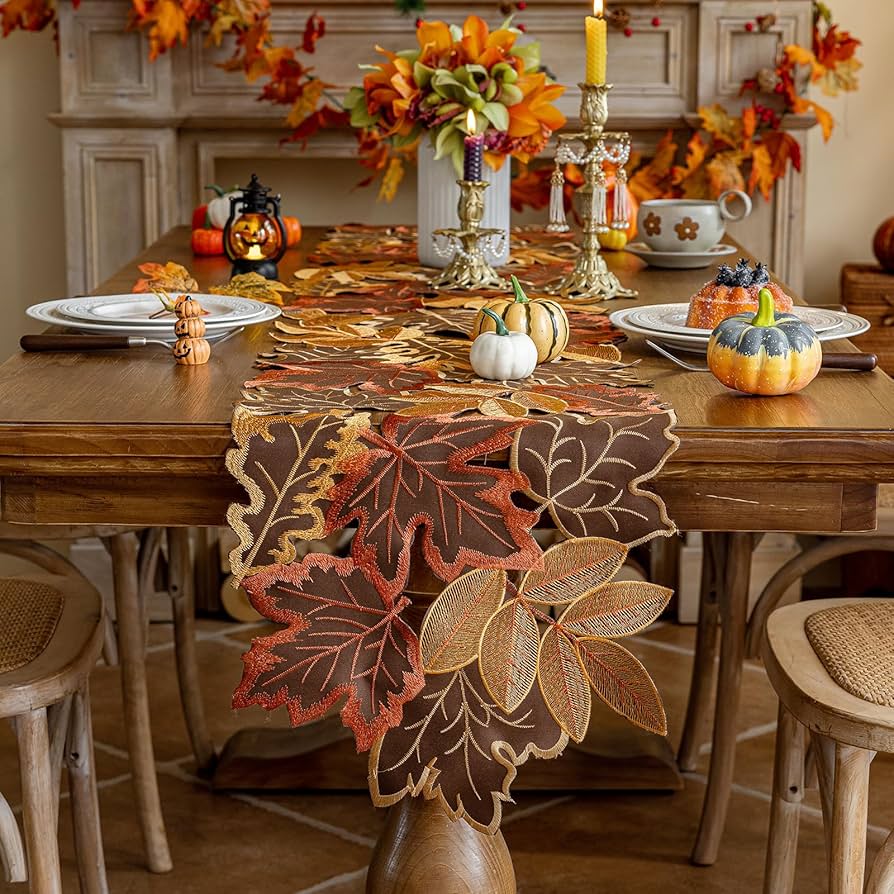 fall foliage table runner on dining table