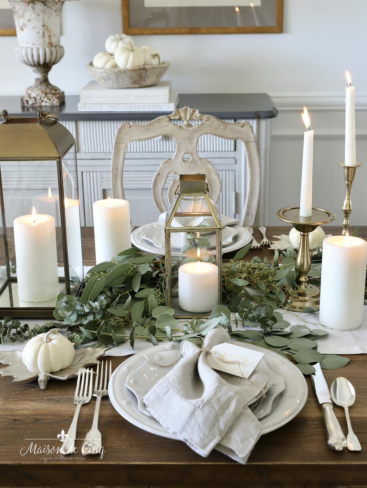 lanterns and candles thanksgiving table setting