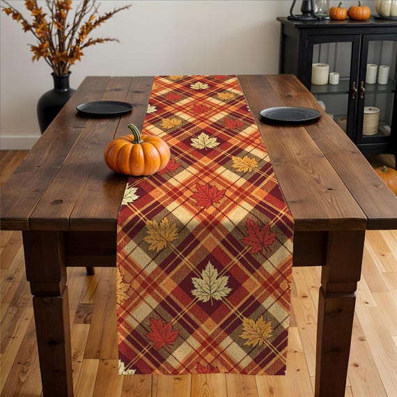 plaid table runner thanksgiving setting