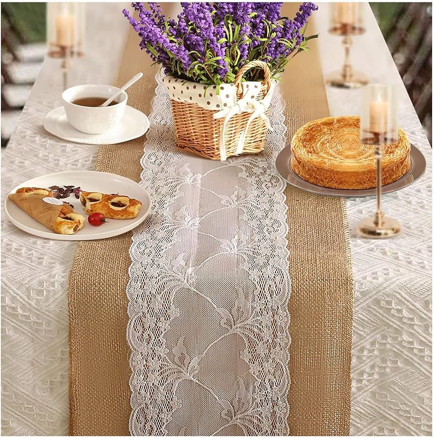 burlap and lace table overlay thanksgiving