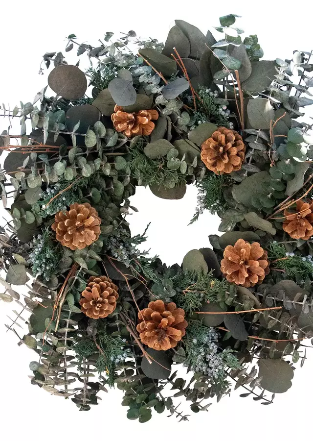 pinecone wreath with dried flowers
