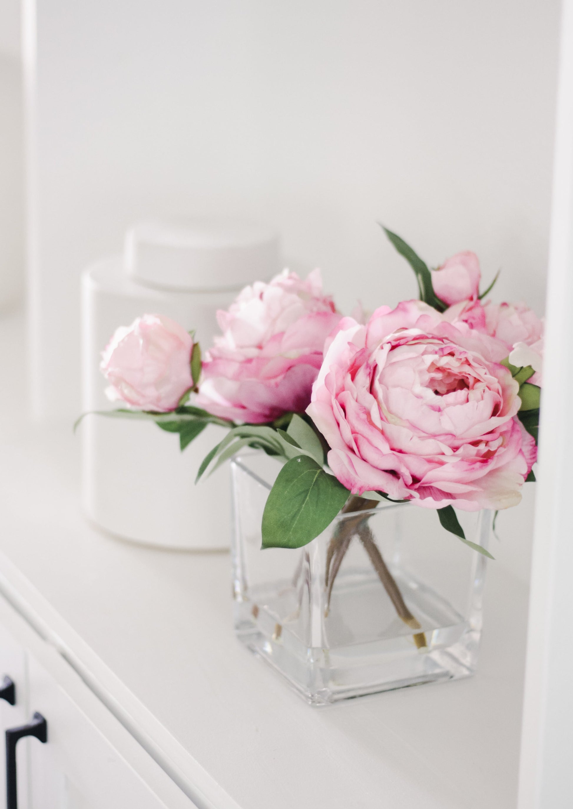 dried flowers in glass vases on shelf