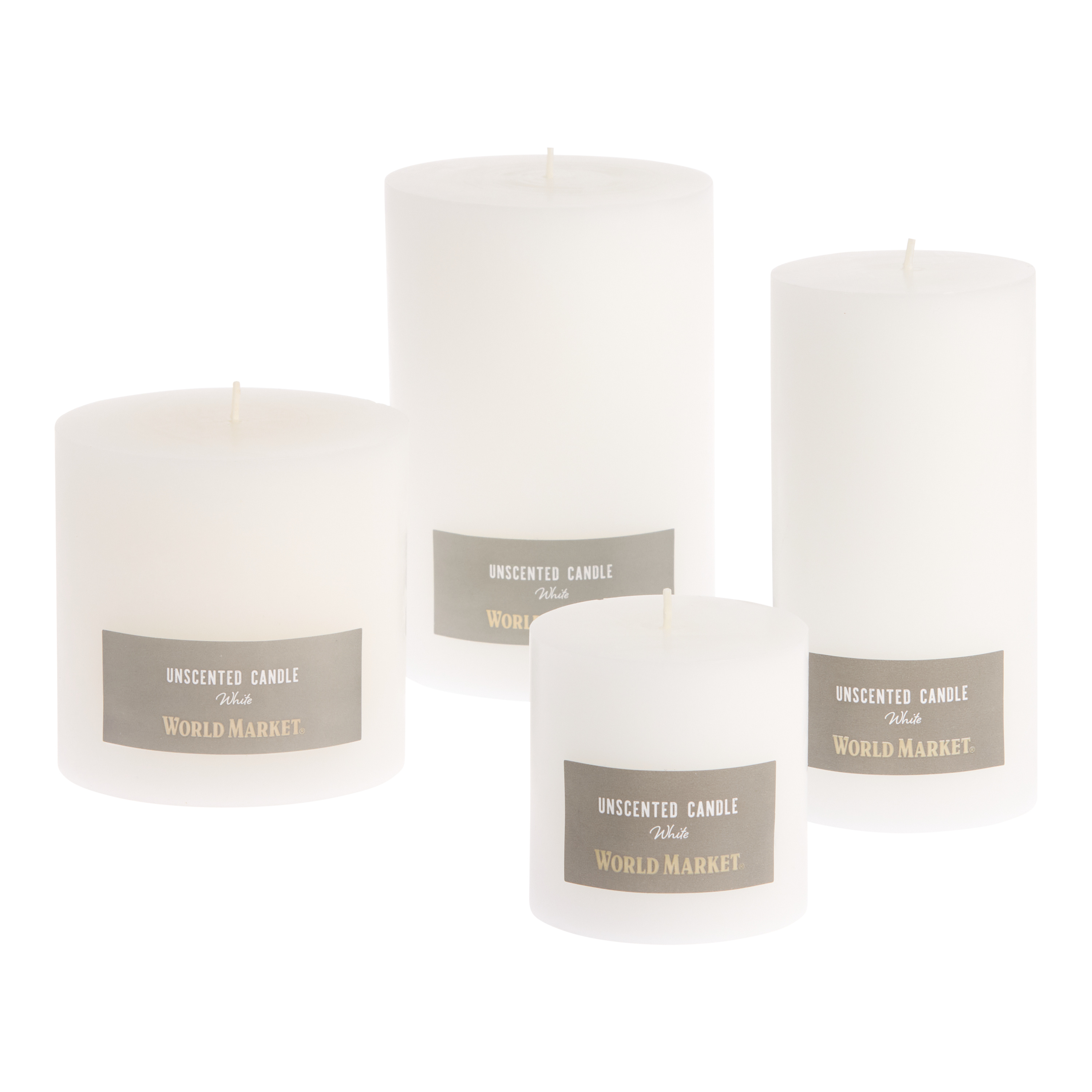 pillar candles next to shelf dividers
