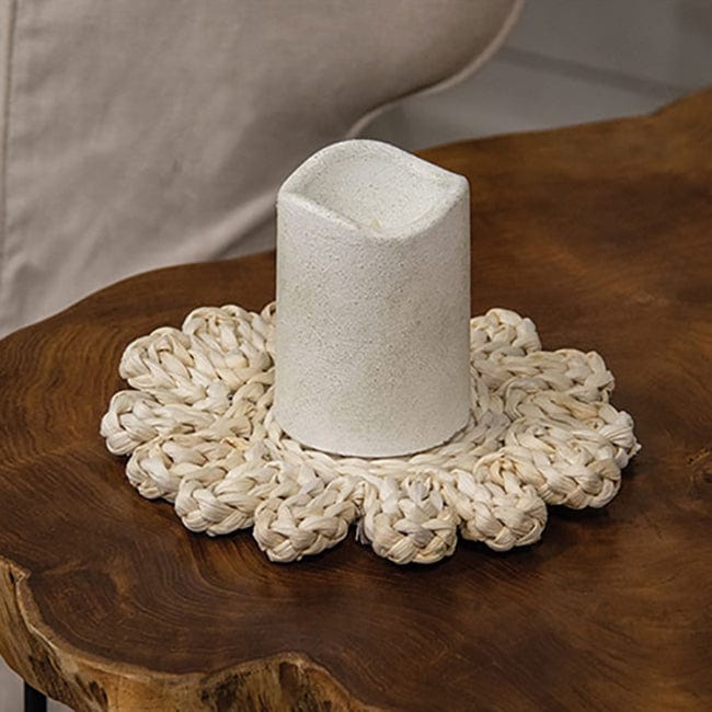 corn husk candle ring around pillar candle