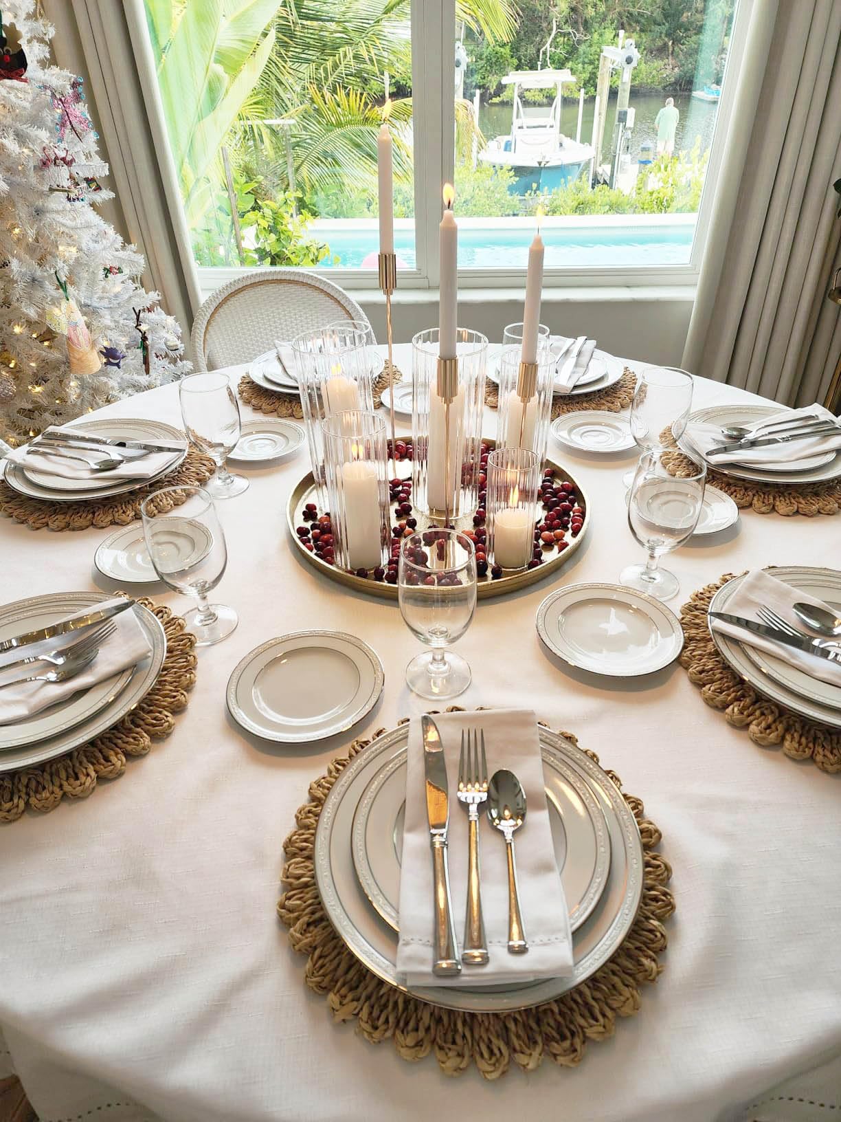 corn husk place setting on wooden table