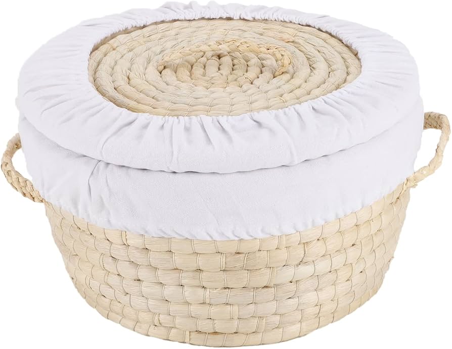 corn husk lined wicker basket