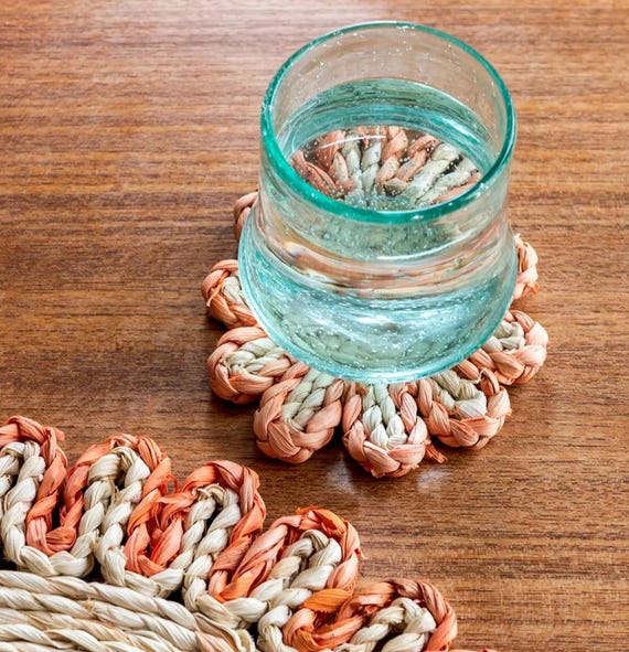 corn husk coasters on side table