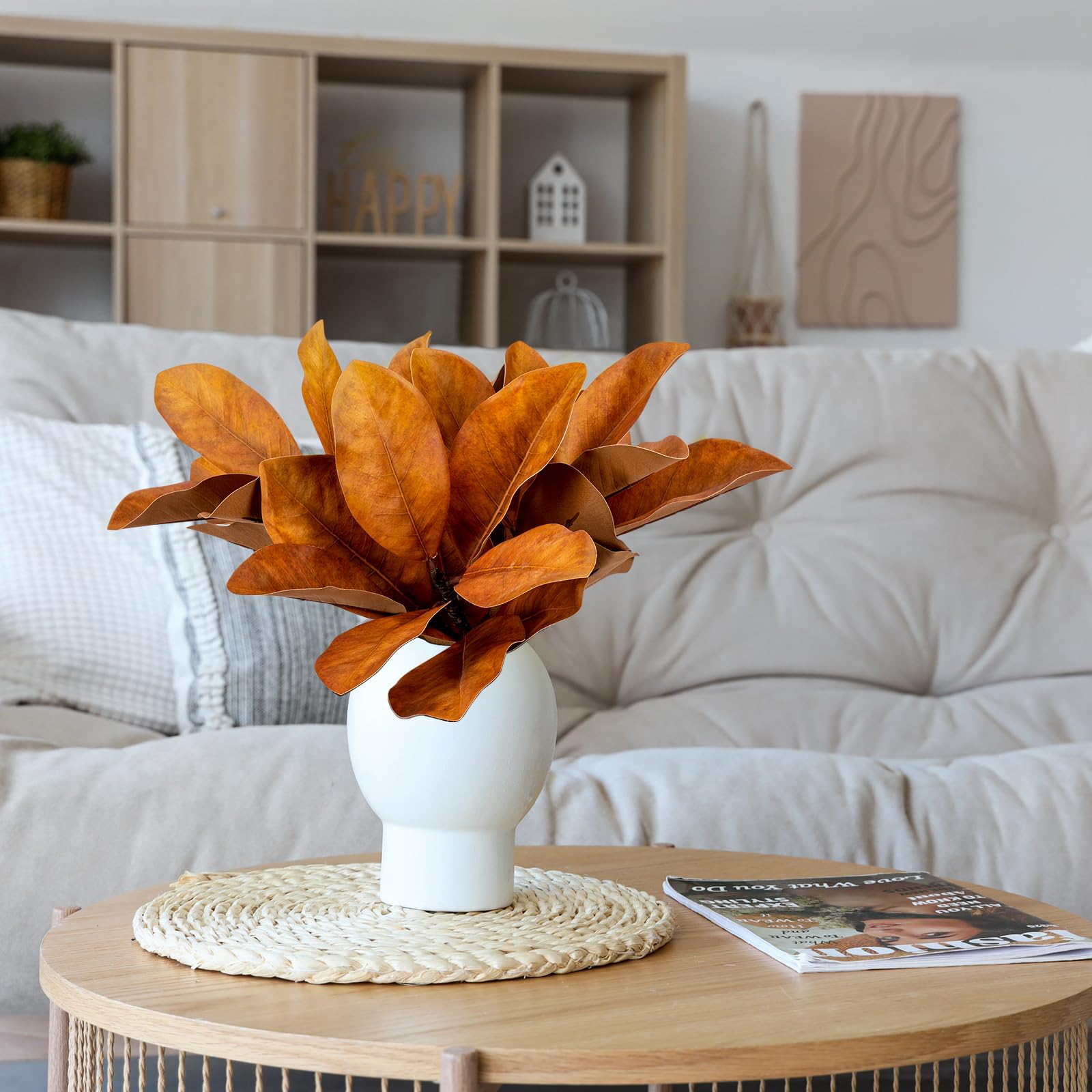 fall branches and leaves on coffee table