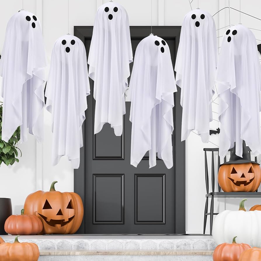 hanging ghost lanterns on porch ceiling