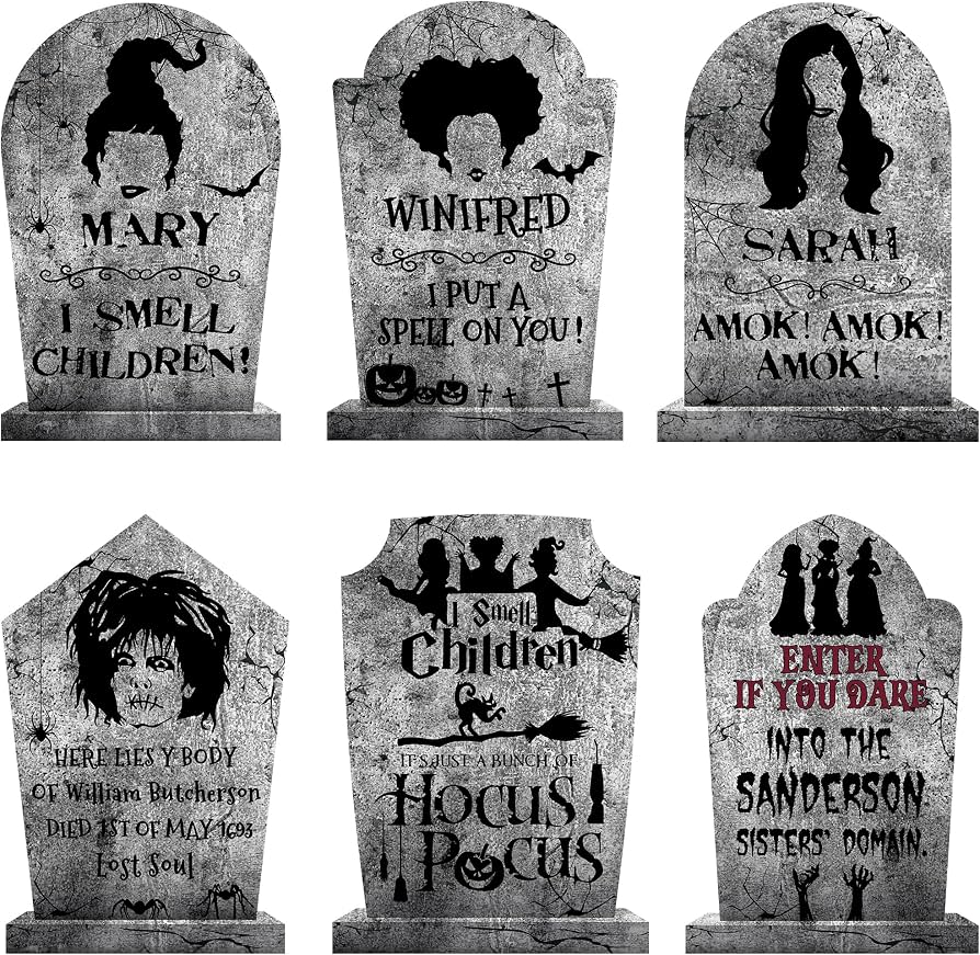 tombstone decorations along halloween porch path
