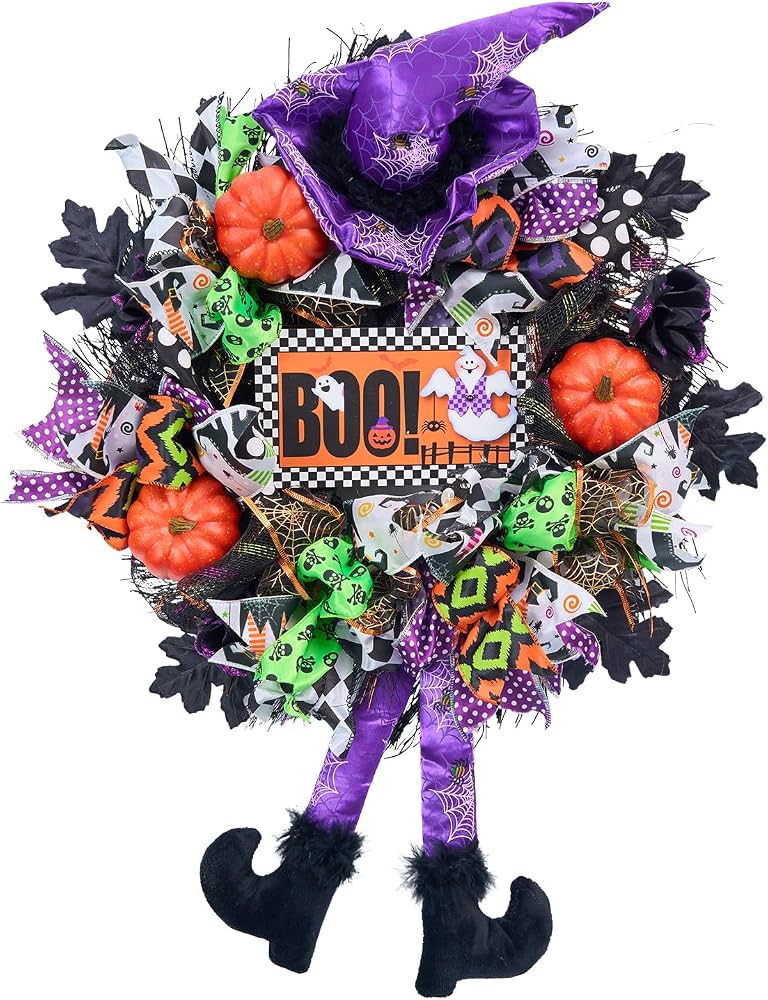 halloween wreath on front door porch
