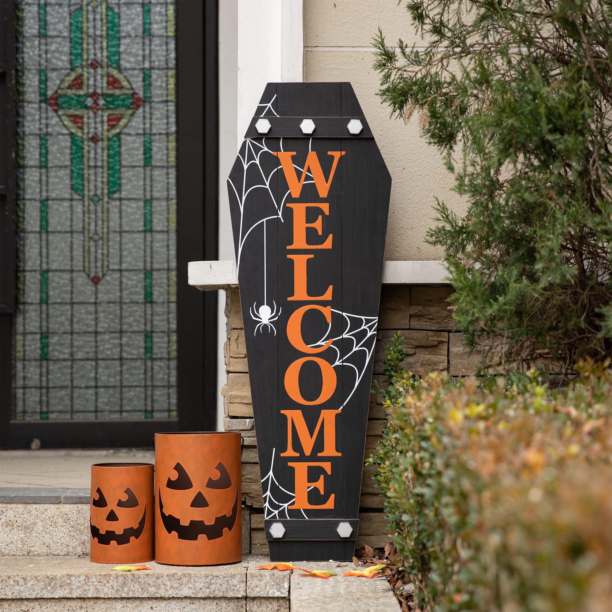 halloween welcome sign on porch