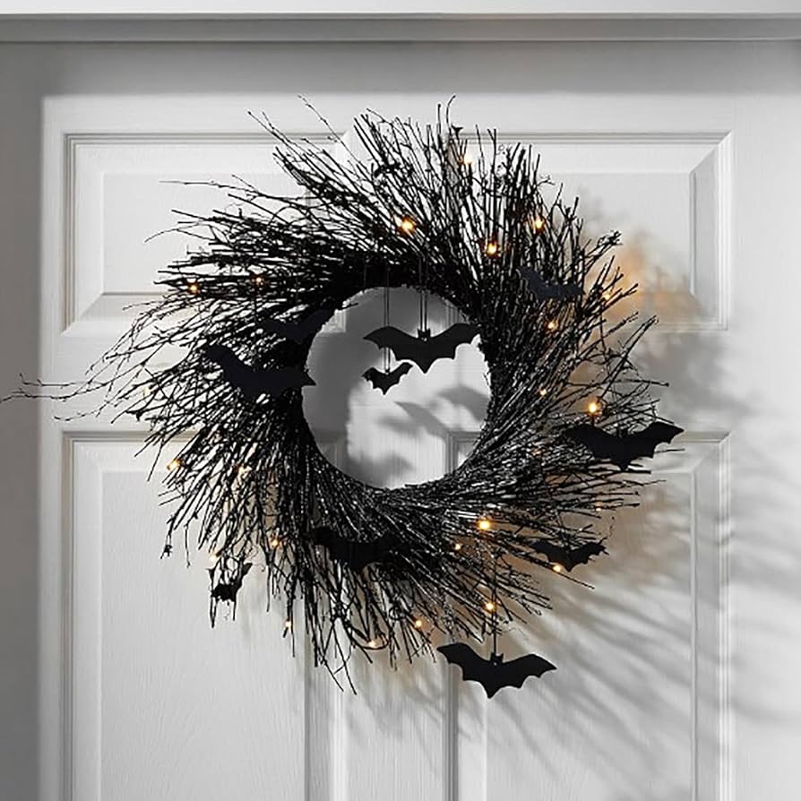 bat halloween wreath on door