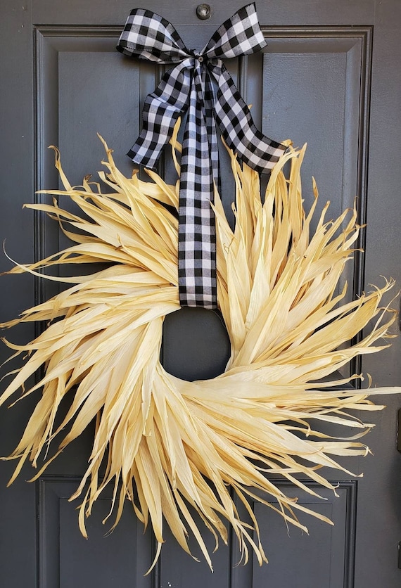 corn husk wreath halloween door
