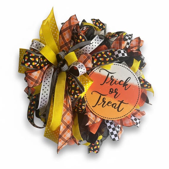orange ribbon wreath halloween door